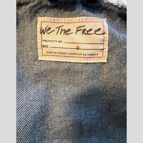 FREE PEOPLE Throwback Denim/Knit Hoodie Style Raw Hem Relaxed Crop Jacket-Md NWT - Picture 15 of 16